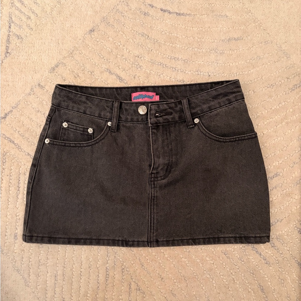 Edikted Black Denim Mini Skirt